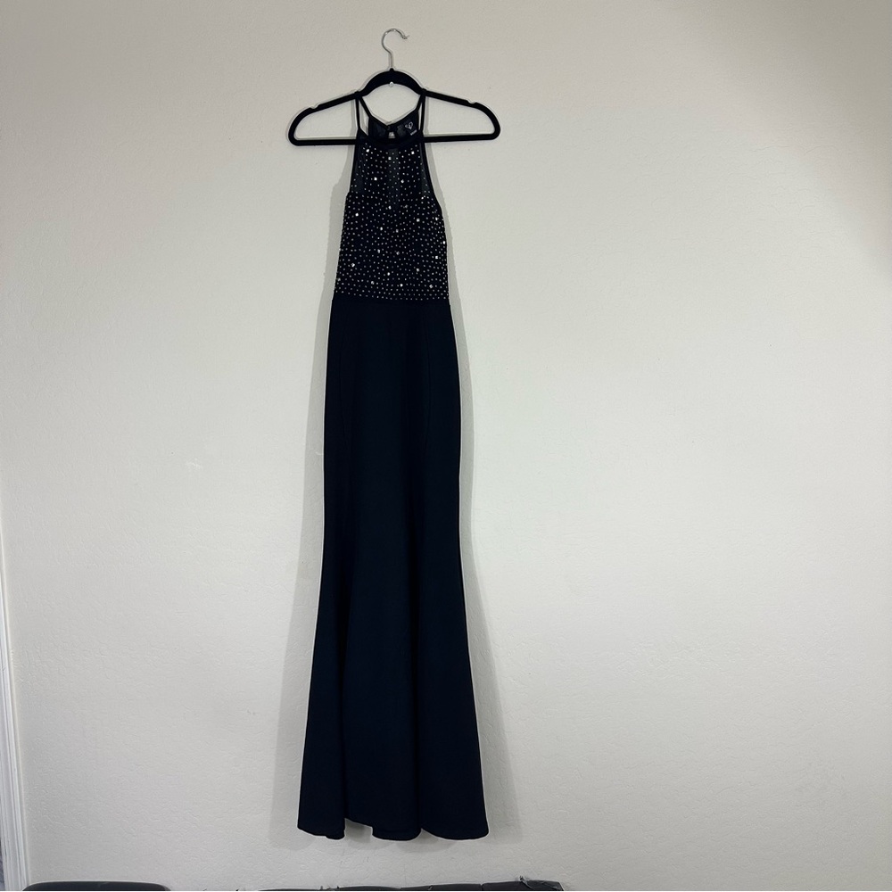 Windsor Women’s Medium Black Full Length Halter Rhinestone Prom Dress